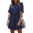 thumbnail image 1 of DYMADE Femmes Mode Vacances Style Couleur Unie Volant Manches Courtes Col Rond Casual Combinaison, 1 of 3
