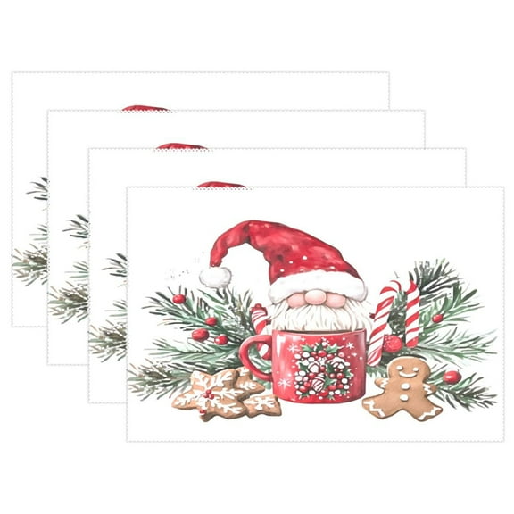 Ryvnso Placemats Set of 4 Gnome in Cup Dining Mats Heat-Resistant Non-Slip Washable Table Mat