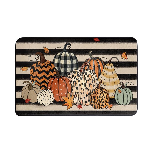 Uuiauoio Holiday Pumpkin Entrance Mat Plush Velvet Non Slip Floor Rug for Home Decor Thanksgiving Welcome