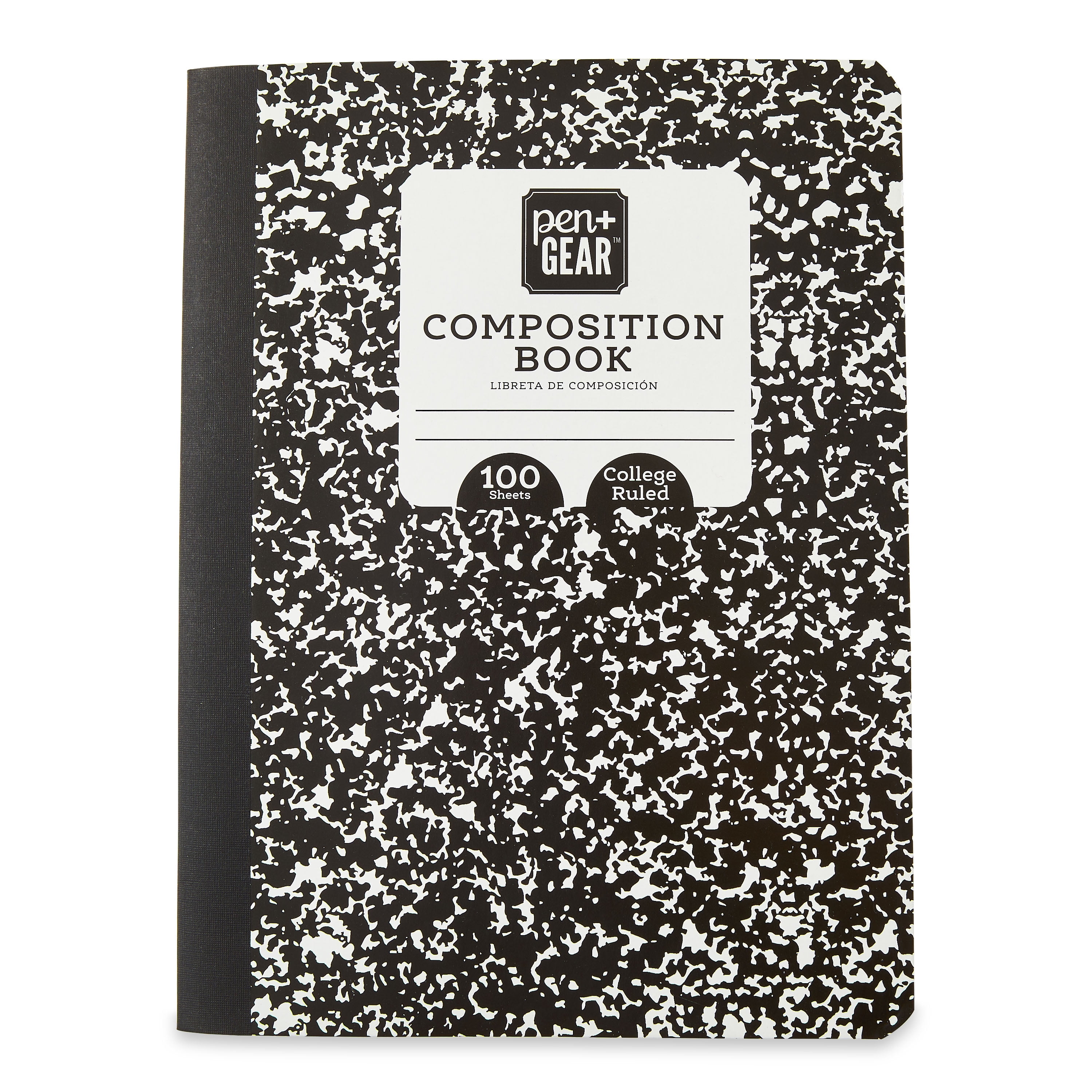 Pen+Gear College Ruled Composition Book, 7.5" x 9.5", Black & White, 100 Sheets