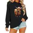 thumbnail image 2 of SYMOID Womens Festive Highland Cow Christmas Sweatshirt - Black, Oversized Loose Fit Long Sleeve 100% Polyester Machine Washable Santa Hat Graphic,Size S, 2 of 6