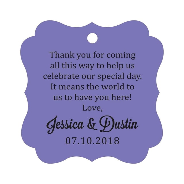 Darling Souvenir Custom Wedding Thank You Message Gift Tags Personalized Party Favor Hang Paper Tags-Lavender-50 Tags