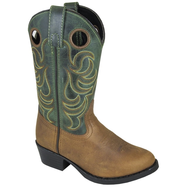 Bota de vaquero para niños Hopalong Brown Distress / Green Crackle Leather para niños - Talla EE. UU.: 5 Smoky Mountain Boots 3605T-5R