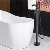 Black Floor Mount Freestanding Bathtub Shower Faucet Waterfall Tub Filler Mixer Mixer