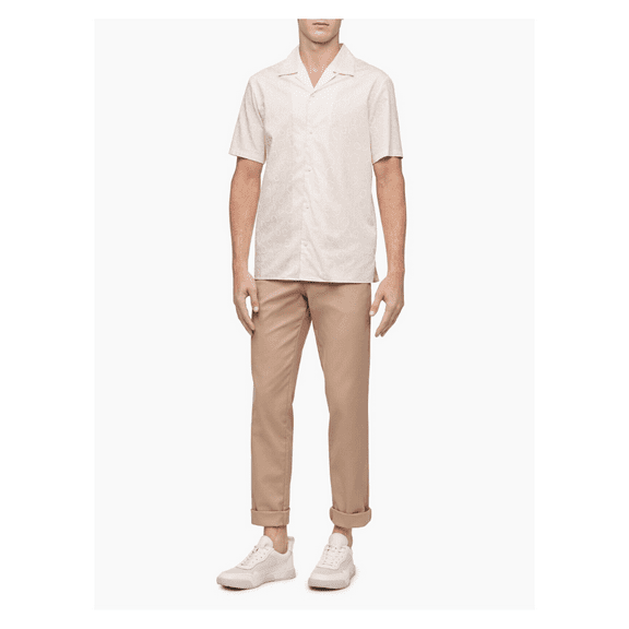 Calvin Klein Circular Print Camp Collar Short Sleeve Shirt, Strawberry Ash,Small