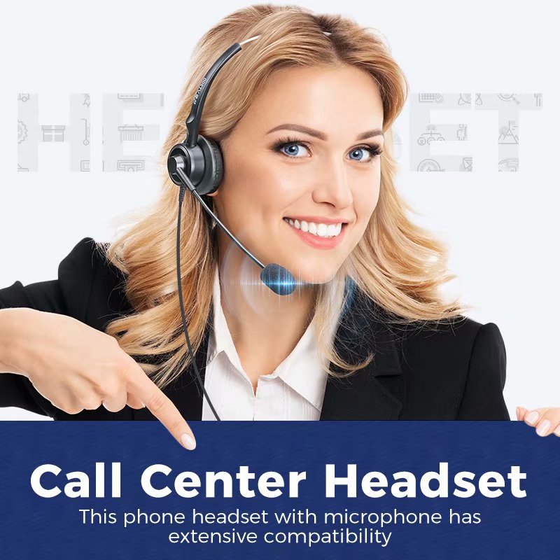 Call Center Headset With Microphone Telephone Operator Headphone Noise