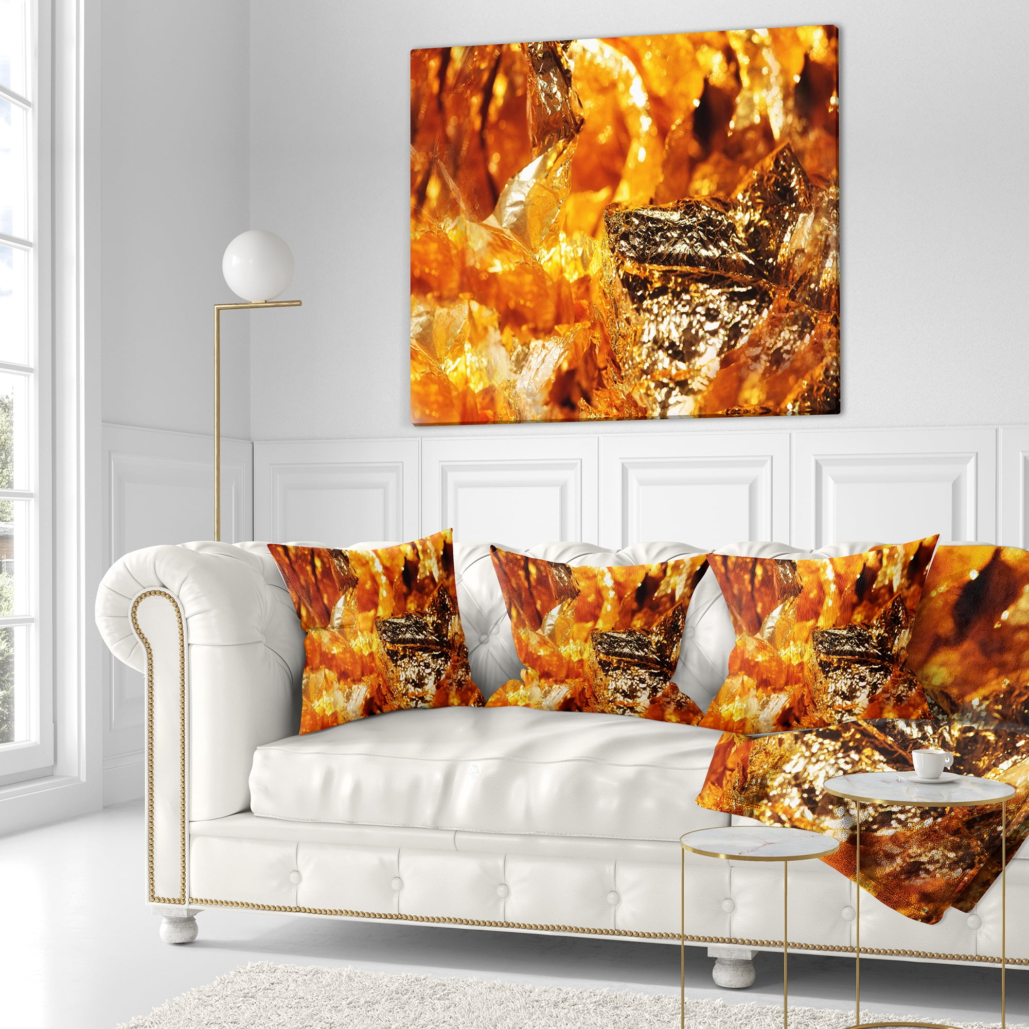 Designart Shiny Orange Gold Foil - Contemporary Throw Pillow - 16x16