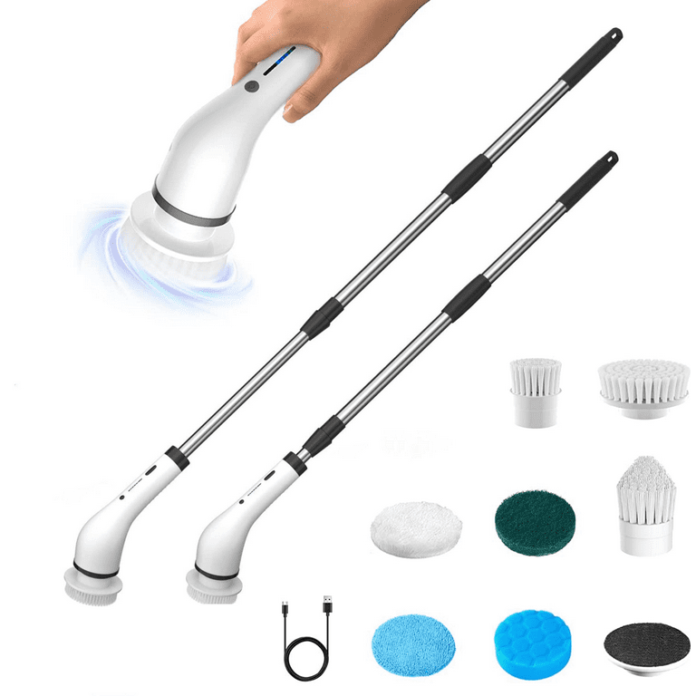 8 In 1 Electric Spin Scrubber,Cordless Scrubber Cleaning Brush with 7  Replaceable Brush Heads,2 Speeds Power Scrubber Brush for