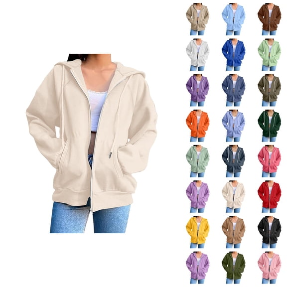 Womens Zip Up Sweatshirt 2026 Fall Winter Trendy Long Sleeve Plain Hoodie Sweatshirt Jacket Coat Outerwear with Pockets