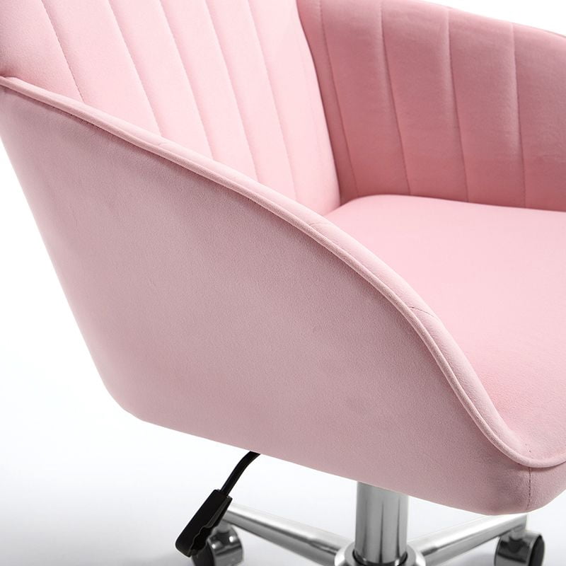 Velvet Adjustable Office Chair - Baby Pink Ergonomic Swivel Chair with Memory Foam Cushion & Lumbar Support - Ideal for Home Office & Bedroom Seating