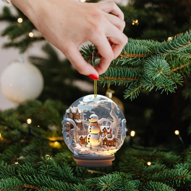 Adorno de muñeco de nieve | Colgante de bola de cristal acrílico con diseño de copo de nieve para decoración de árbol de Navidad, decoración colgante para el hogar, la oficina o el coche