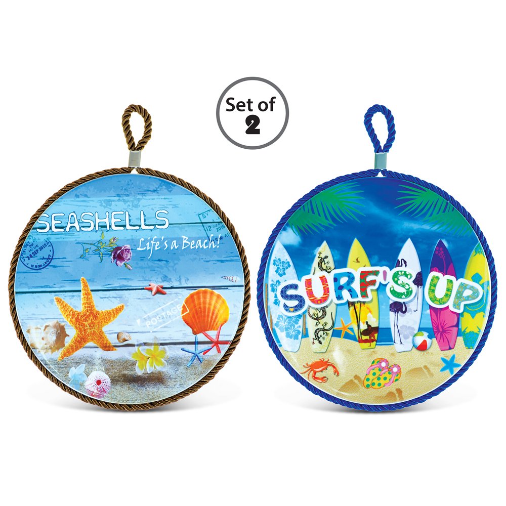 Puzzled Nautical Potholders Nautical Ceramic Pot Holder Set Beach \ Ocean Life Theme