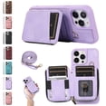 thumbnail image 1 of For iPhone 14 Pro Max/14/14 Pro Phone Case，Shockproof Luxury Crossbody Zipper Leather Card Slot Case Cover,Slim Stand Cover With Lanyard, 1 of 5