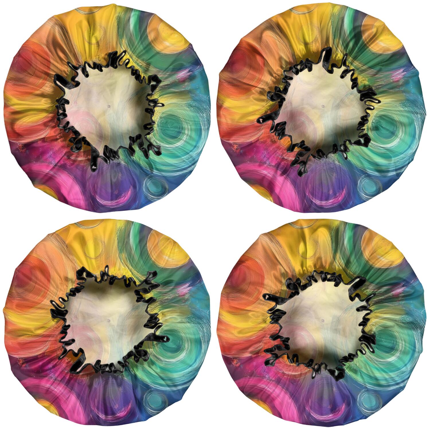 Shower Caps,Colorful Tie Dye Circular Spiral Pattern Waterproof Shower Cap for Women 4 Pieces,Double Reusable Hair Cover for Shower PEVA Elastic Stretch Hem