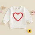 thumbnail image 2 of Kids Long Sleeve Shirt Valentine Day Crew Neck T Shirt Heart Print Full Sleeve Thick Fabric Wind Resistant Toddler Girl Shirts White 12 Months-18 Months, 2 of 4