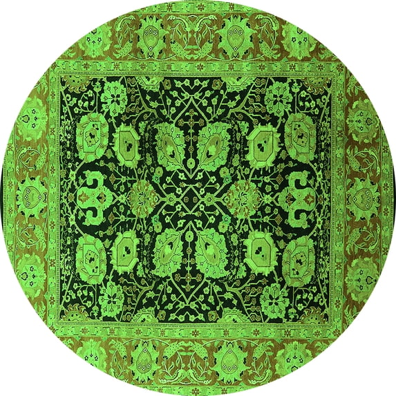 Ahgly Company Indoor Round Oriental Green Industrial Area Rugs, 4' Round