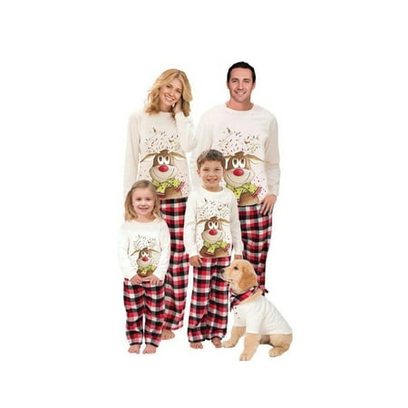 

Family Christmas Matching Outfits Long Sleeve T-Shirt Santa Claus Elk Cartoon Print + Casual Trouser Pant Set