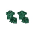 thumbnail image 2 of Cjfdfy Toddler Baby Girl Boy Silk Stain Pajamas Set Kids Girls Boys PJS Set Sleepwear Summer Fall Clothes Solid Short Sleeve Button Down Shirt with Shorts Set Loungewear Homewear 1-7Y, 2 of 9