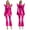 Hot Pink, variant on Women's Shiny Metallic Disco Jumpsuit Long Sleeve High Waist Front Zip Bell Bottom Hippie Romper Gold L