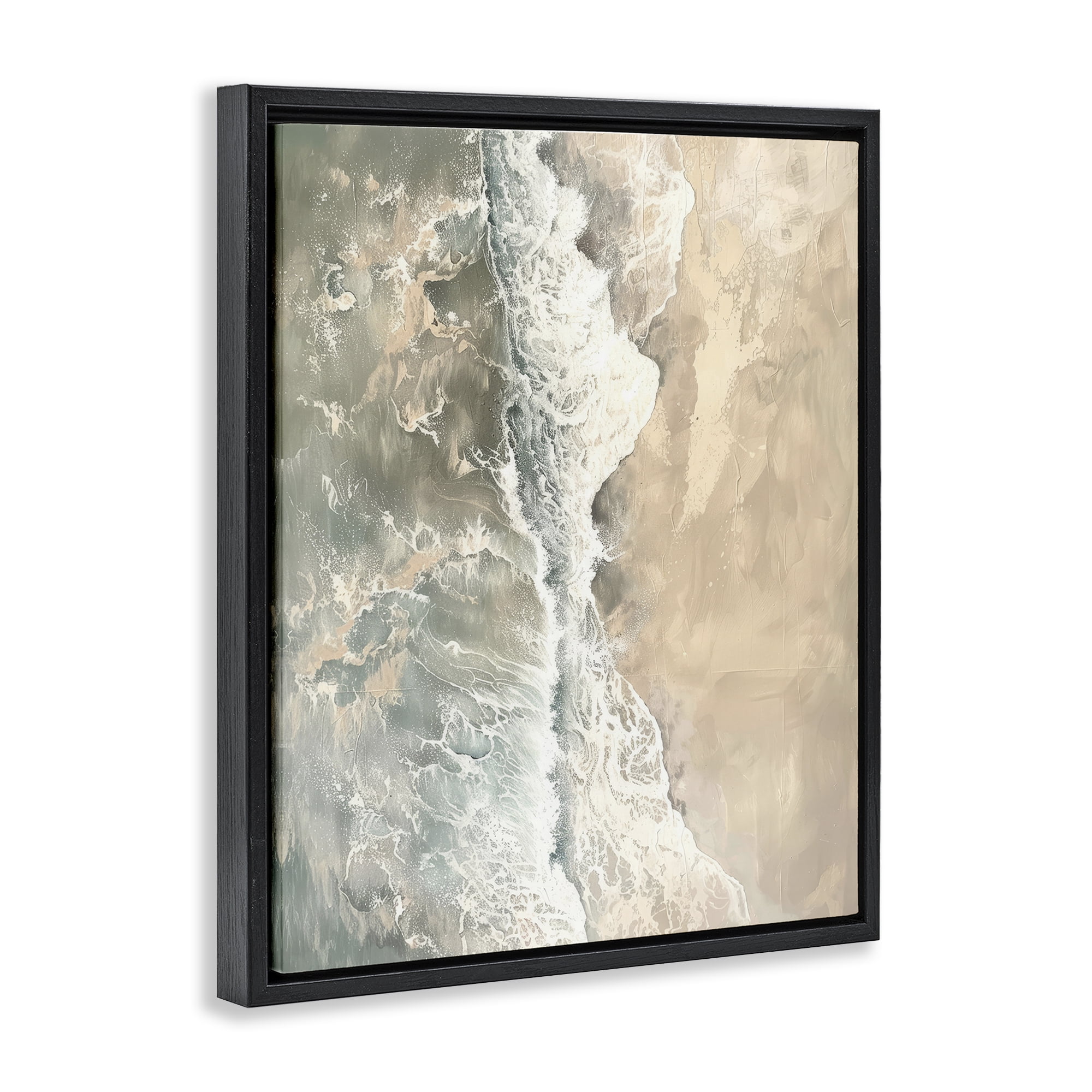 Stupell Industries Vertical Aerial Beach Landscape & Nature Painting Black Floater Framed Canvas Art Print Wall Art, 25 x 31
