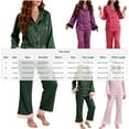 thumbnail image 3 of ylioge Womens Satin Pajama Sets with Pockets 2 Piece Sleepwear Outfits Trendy Solid Color Long Sleeve Shirts Straight Leg Pants Homewear Pajamas Set, 3 of 3
