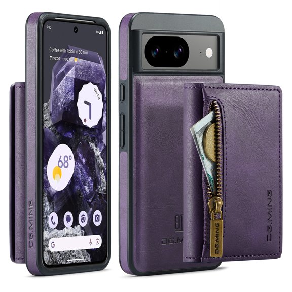 Allytechgroup Magnetic Detachable Wallet Case for Google Pixel 9 / 9 Pro, [Support Wireless Charging] Luxury PU Leather Slim Cover with Card Slots & Kickstand, RFID Blocking Shockproof Case, Purple