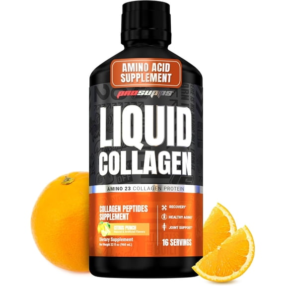 PROSUPPS Amino23 Liquid Collagen Shots, 23g Collagen Protein (16 Servings, Citrus Punch)