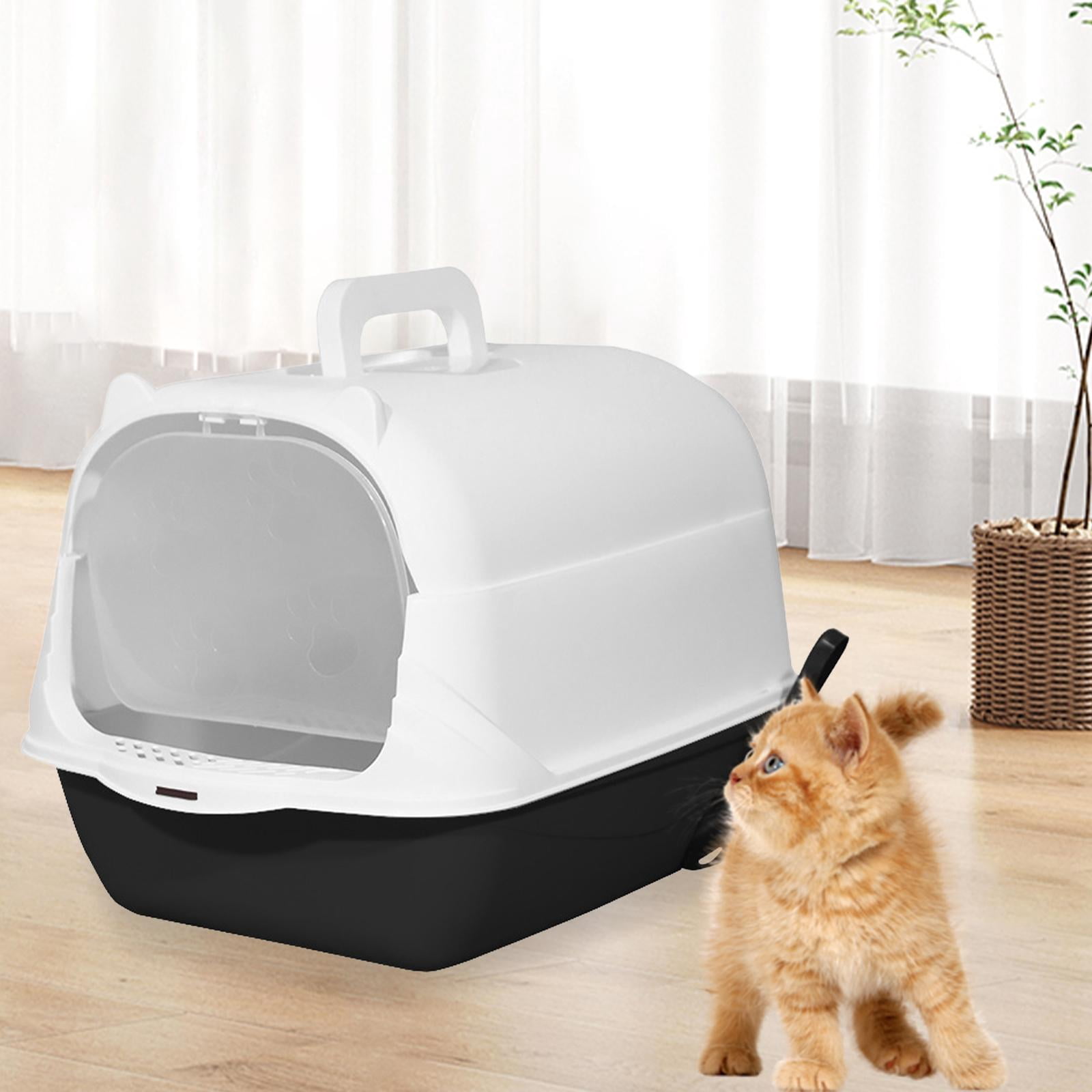 Hooded Cat with Lid Enclosed Cat Toilet Reusable Cat Litter Tray Handheld Black