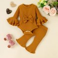 thumbnail image 2 of Otqutp Cute&nbsp;Kids&nbsp;Outfits for Girls Long Sleeve Ribbed Bowknot Romper Bodysuit Ruffles Bell Bottoms Pants Outfits Christmas Gifts 0-12 Months, 2 of 7