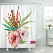 SUTTOM Colorful Tropical Watercolor Hibiscus Jungle Palm Trees Flowers Composition Shower Curtain 66x72 inch