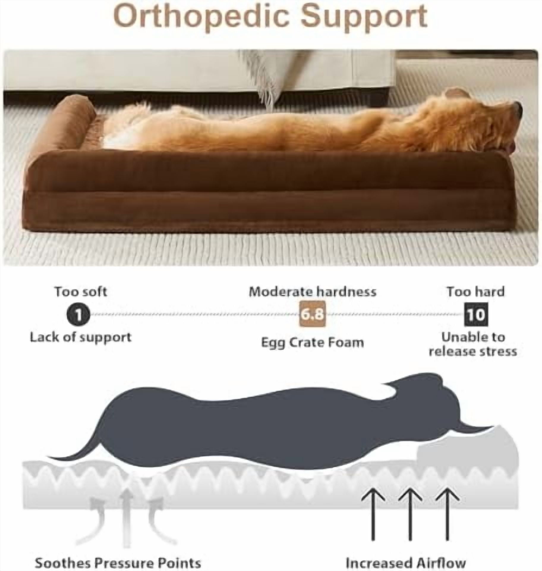 Dog Beds for Large Dogs, Orthopedic Dog Bed for Medium Large Dogs,Big Waterproof Couch Pet Bed with Removable Washable Cover Brown,54"L x 36"W x 7"Th