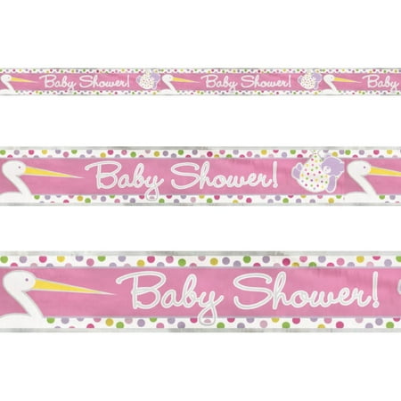Baby Girl Pink Stork 12Ft Baby Shower Foil Banner Party Supplies