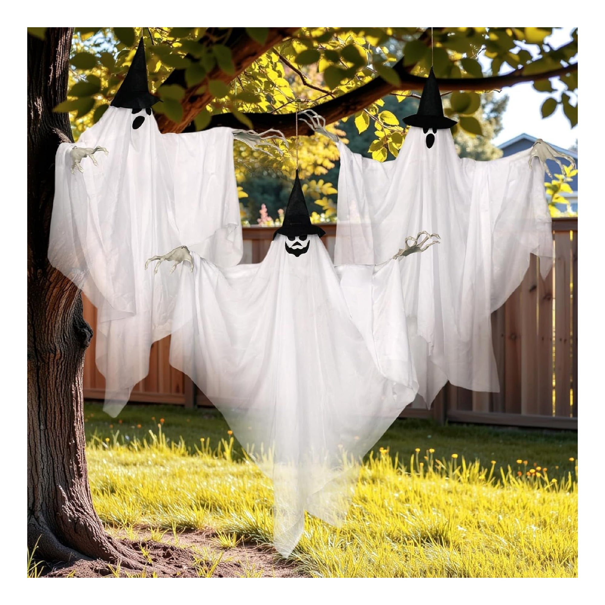 2 Pack Hanging Ghost Decorations 70cm with 8 Mode Lights for Indoor Outdoor