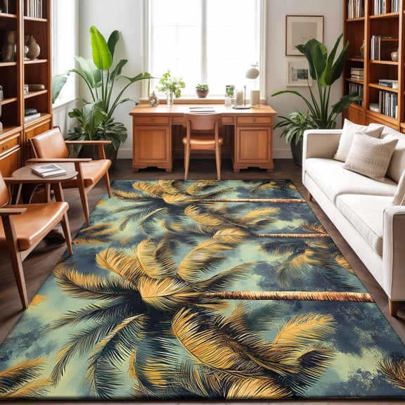 Area Rugs 4'x6'. Palm Tree Carpet Runner Indoor Outdoor Rugs Home Decor Aesthetic, Retro Summer Botanical Tropical Plant Leaves Non Slip Mats Washable Accent Rug for Living Room Bedroom