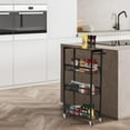 thumbnail image 4 of 4-Tier Storage Trolley with Wheels, Pinch Storage Shelf, Slide-Out Slim Rolling Cart, Wooden Top, Metal Handle and Wire Mesh, Suitable For Tight Spaces In Kitchen/Bathroom/Laundry Room, Black, 4 of 5