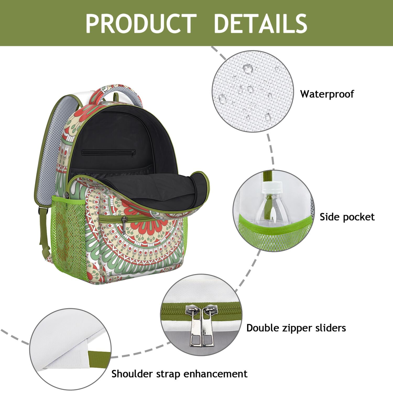 Folk Geometric Mandala Student Backpack - Stylish Waterproof School Bag for College Students