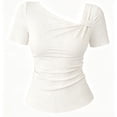 thumbnail image 6 of TGSLY Asymmetrical V Neck Tops for Women Slim Fit Twist Knot Ribbed Short Sleeve Blouses Dressy Casual Solid Color T-Shirts XL, 6 of 6