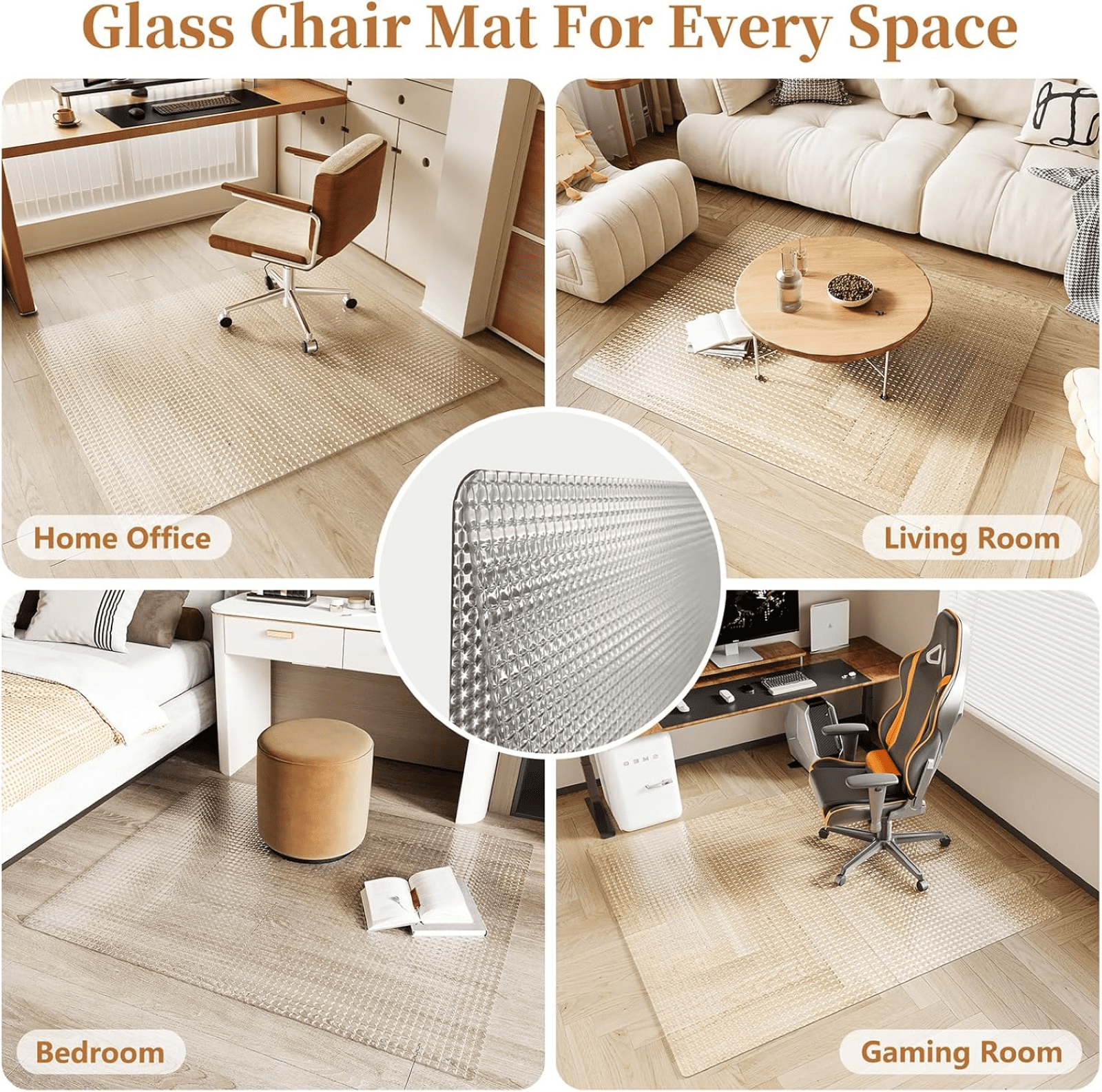 GRAHMCY 46"x55" Wave Glass Chair Mat Tempered Glass Embossed Wave Pattern Chair Mat