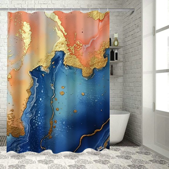 Marble Pattern Waterproof Shower Curtain with Hooks