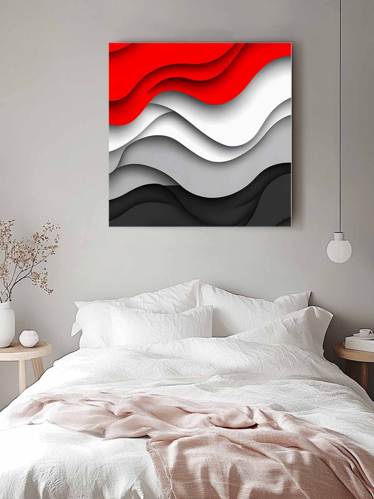 Red Black Waves Canvas Wall Art, Abstract Water Ripple Modern Gradient Framed Wall Decor Modern Artwork Prints Painting for Living Room, Bedroom, Kitchen & Cafe Decor 16x16 Inch