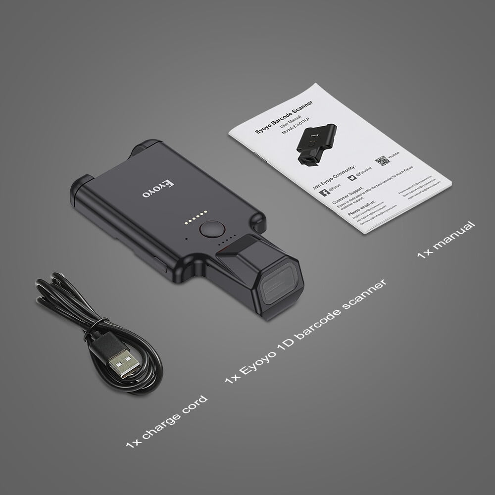 Eyoyo QR Code Scanner Bluetooth Wireless Barcode Scanner Phone Back Clip 1D 2D EAN UPC PC Warehouse Inventory Reader