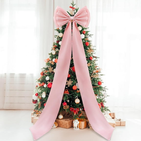 Giant Bow Decor Christmas Tree Topper Decoration Big Bows for Room Wall Backdrop 75x18 Inch Ribbon Tie for Wedding Christmas Fall Birthday Party Baby Shower Supplies(Dusty Pink)