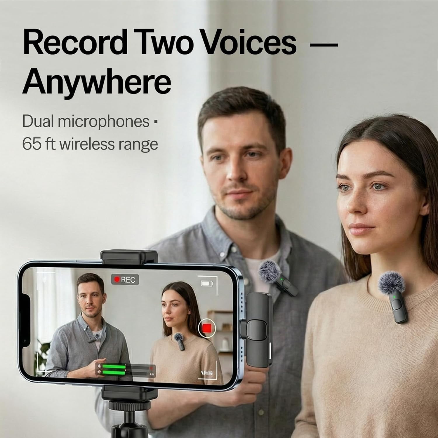 Wireless Mini Microphone for iPhone, Android Phone, Lavalier Lapel Mic for Audio Video Recording