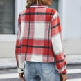 thumbnail image 3 of Womens Plaid Shirt Jackets 2025 Fall Fashion Short Style Outwears Casual Lapel Outdoor Travel Coats Loose Checkered Long Sleeved Jackets with Double Pockets, 3 of 5
