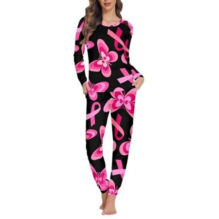 

NETILGEN 2 Pieces Women Cancer & Life Theme Pajamas for Women Set Long Pants Comfort Women Pajama Set Long Sleeve Loungewear Crewneck Pj Set for Women