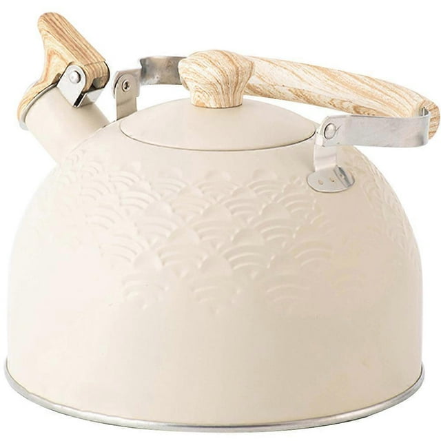 White Stainless Steel Whistling Kettle for Home Use with Comfortable Handle and Craftsmanship