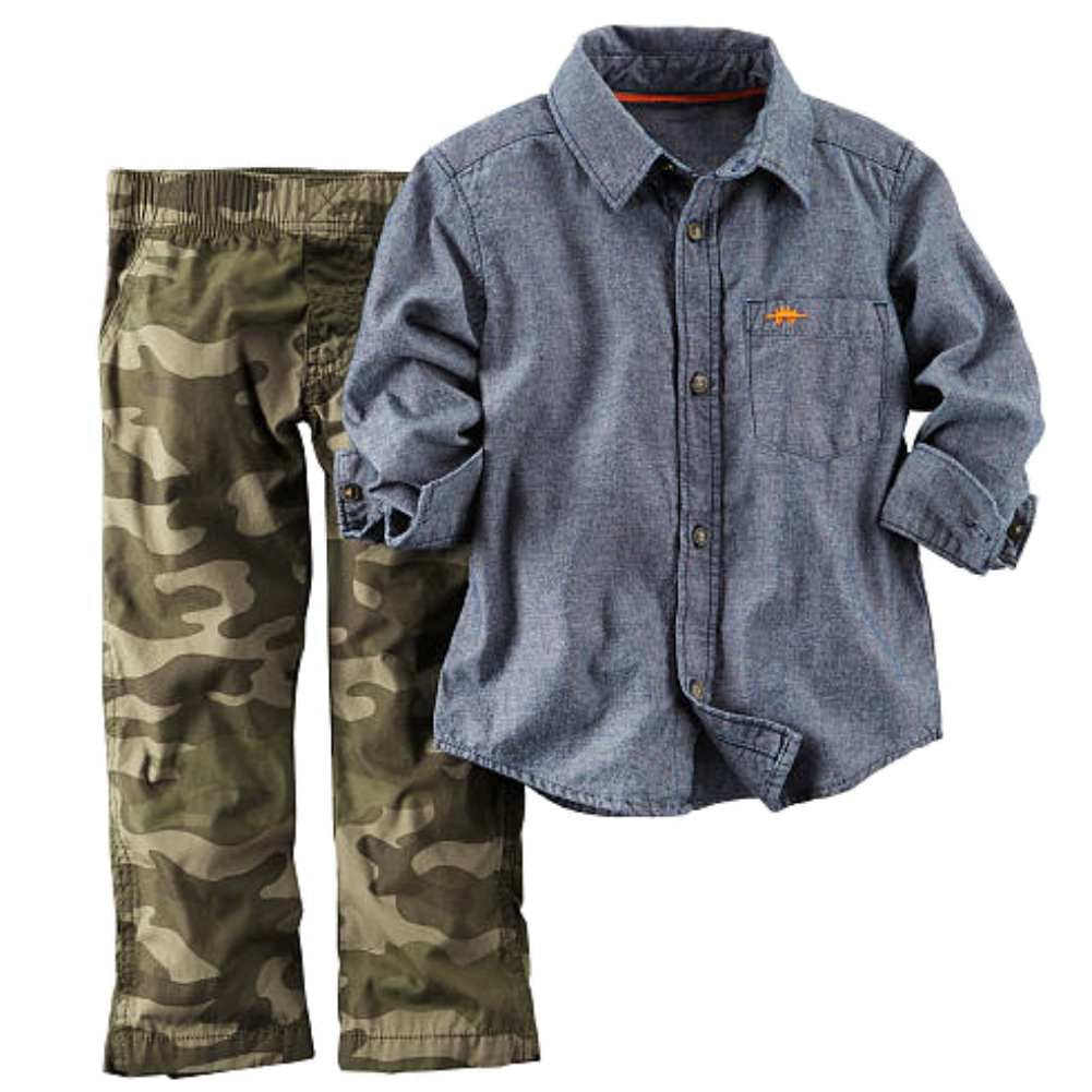 Carters Boys Green Camo Pull On Cargo Pants 6 Months 