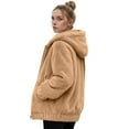 thumbnail image 4 of felwors Women's Sherpa Fleece Jacket - Warm Zip-Up Hooded Winter Coat with Pockets, Fuzzy Fashion Sweatshirt Jacket for Cold Weather Khaki, L, 4 of 5