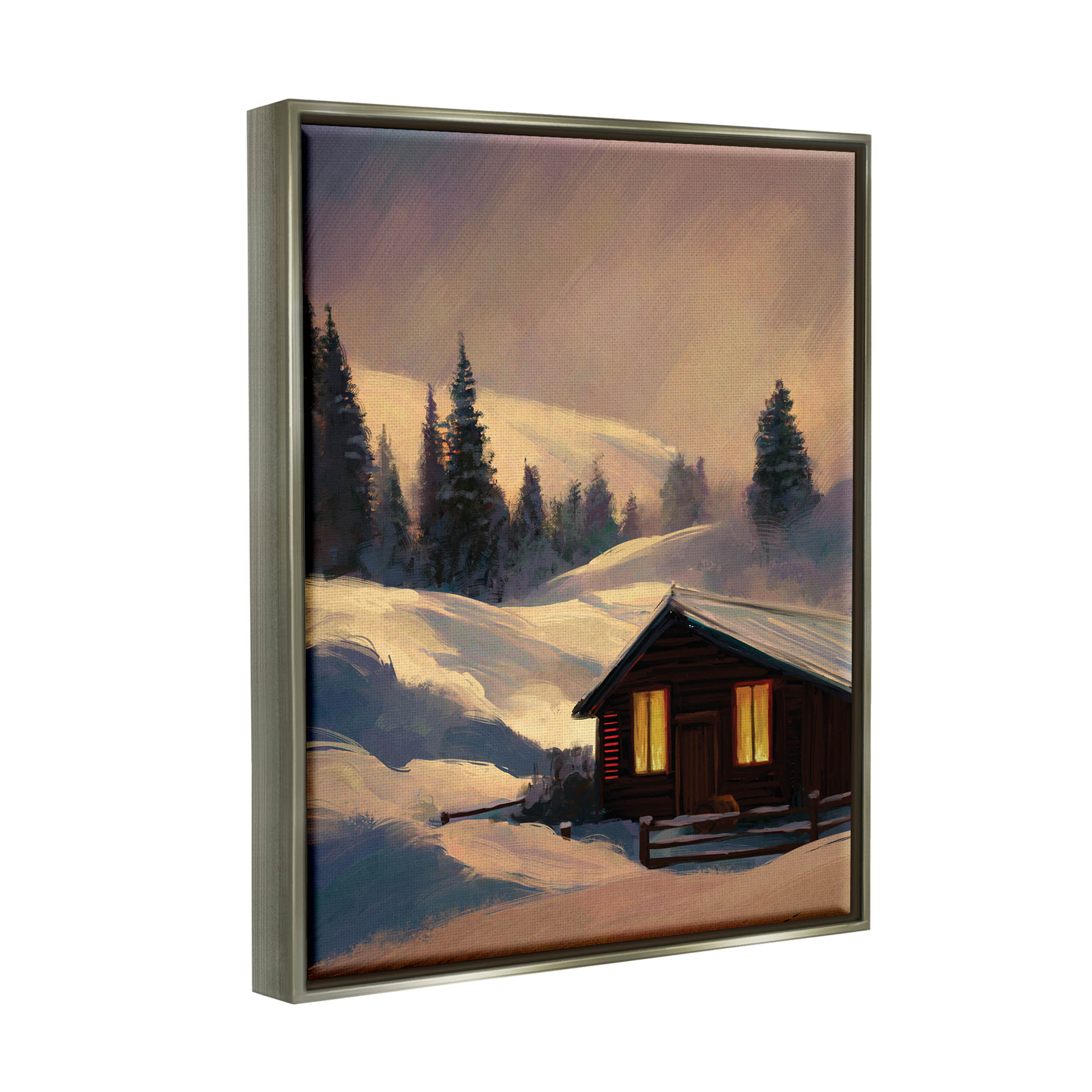 Stupell Industries Niveous Cottage Snow Scene Painting Luster Gray Floating Framed Canvas Print Wall Art, Design by Ziwei Li