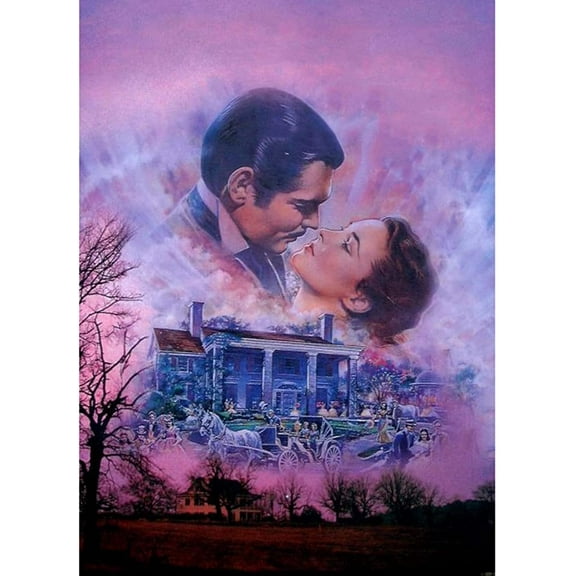 5D DIY Diamond Painting Movie Poster Gone with The Wind Diamond Rhinestone Embroidery Home Decor Gift-12x16in(30x40cm)